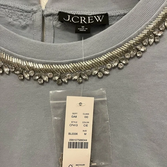 NWOT - J. Crew Blue Embellished Boxy Tee - Picture 3 of 3